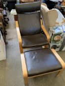 Ikea faux brown leather upholstered bentwood chair and footstool