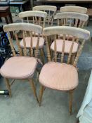 Six pine rail back chairs