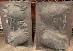 Two metal panels of classical profiles in relief