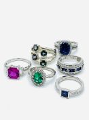 Collection of 6 sterling silver rings new but without tags set with quartz & semi precious stones