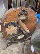 'Kent' oak lion mount knife cleaner; copper bucket; brass coal scuttle