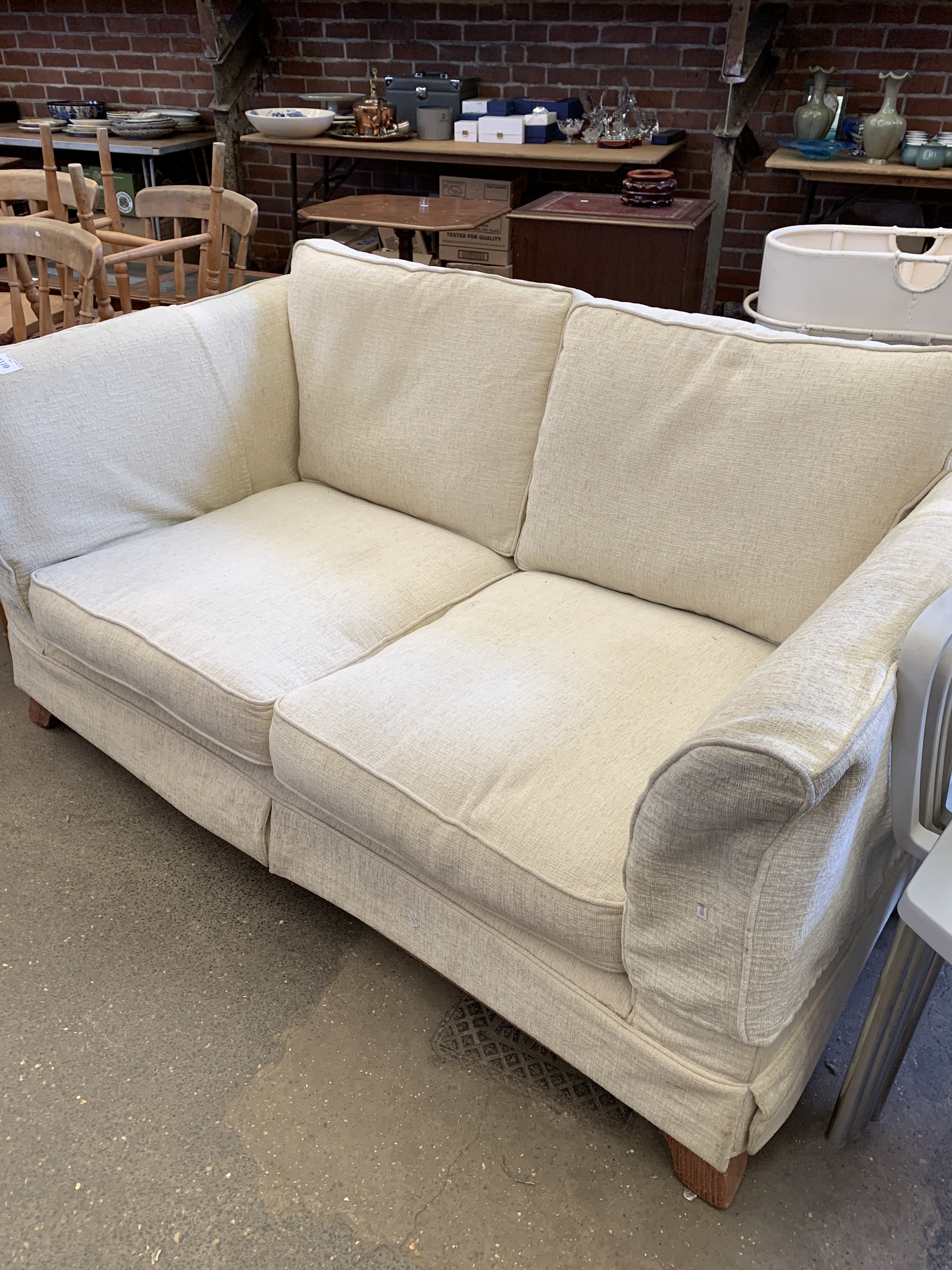 Cream upholstered two seat sofa - Image 3 of 3