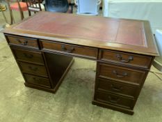 Mahogany pedestal desk together with a matching two drawer filing cabinet