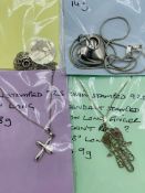 Five various 925 silver pendants and chains