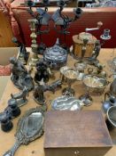 Quantity of metal ware including pewter, silver plate, and brass
