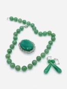 Green jade necklace, brooch, and drop earrings