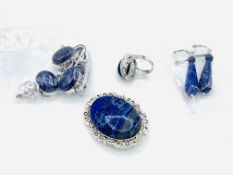 A Lapis Lazuli bracelet, brooch, ring, and drop earrings