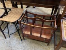 Two mahogany bedroom chairs, a mahogany Canterbury and metal framed stool