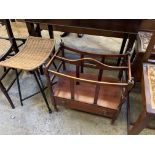 Two mahogany bedroom chairs, a mahogany Canterbury and metal framed stool