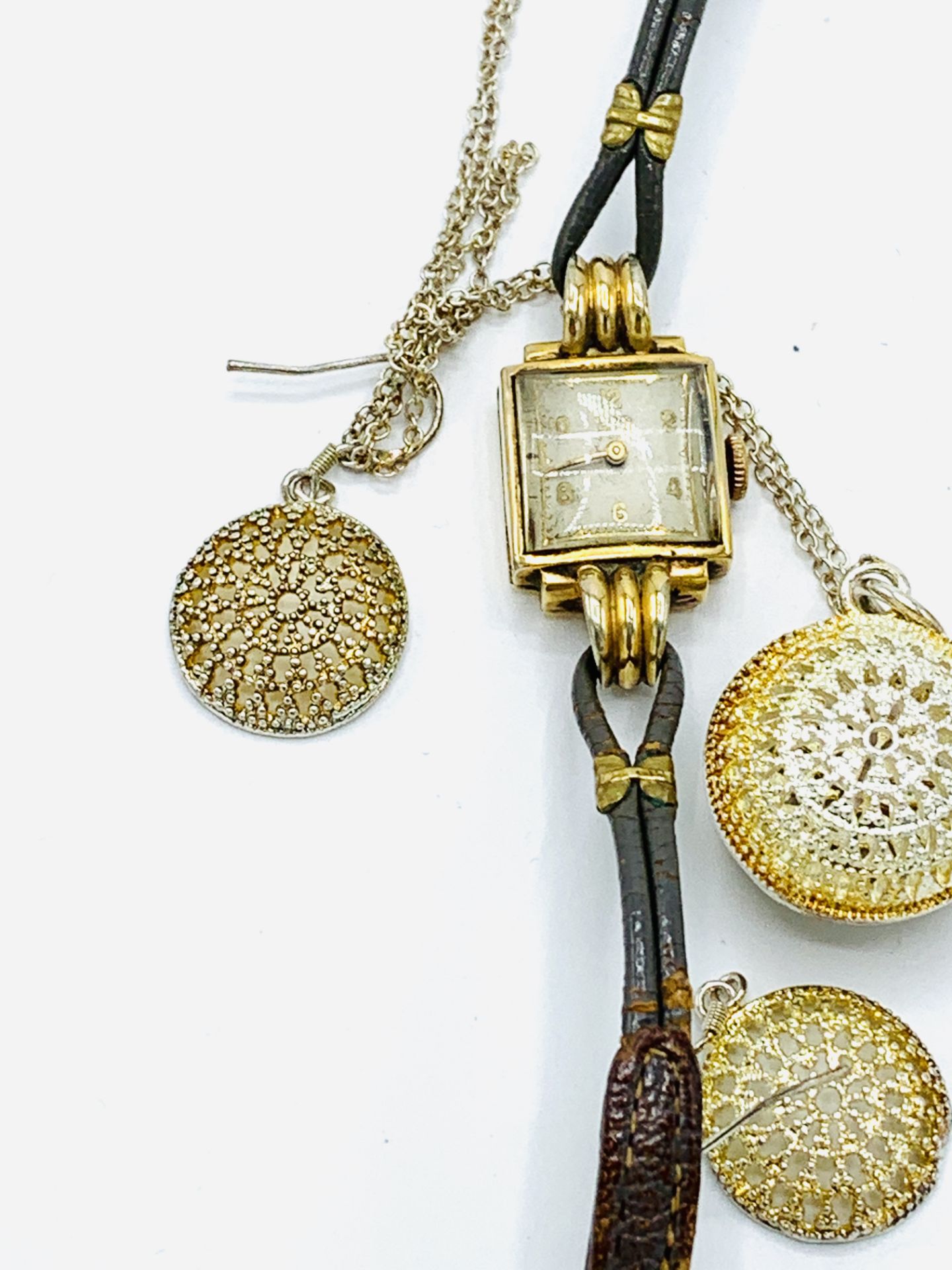 2 hallmarked silver earrings, gold plate case cocktail watch; circular pendant on 925 silver chain - Image 2 of 5