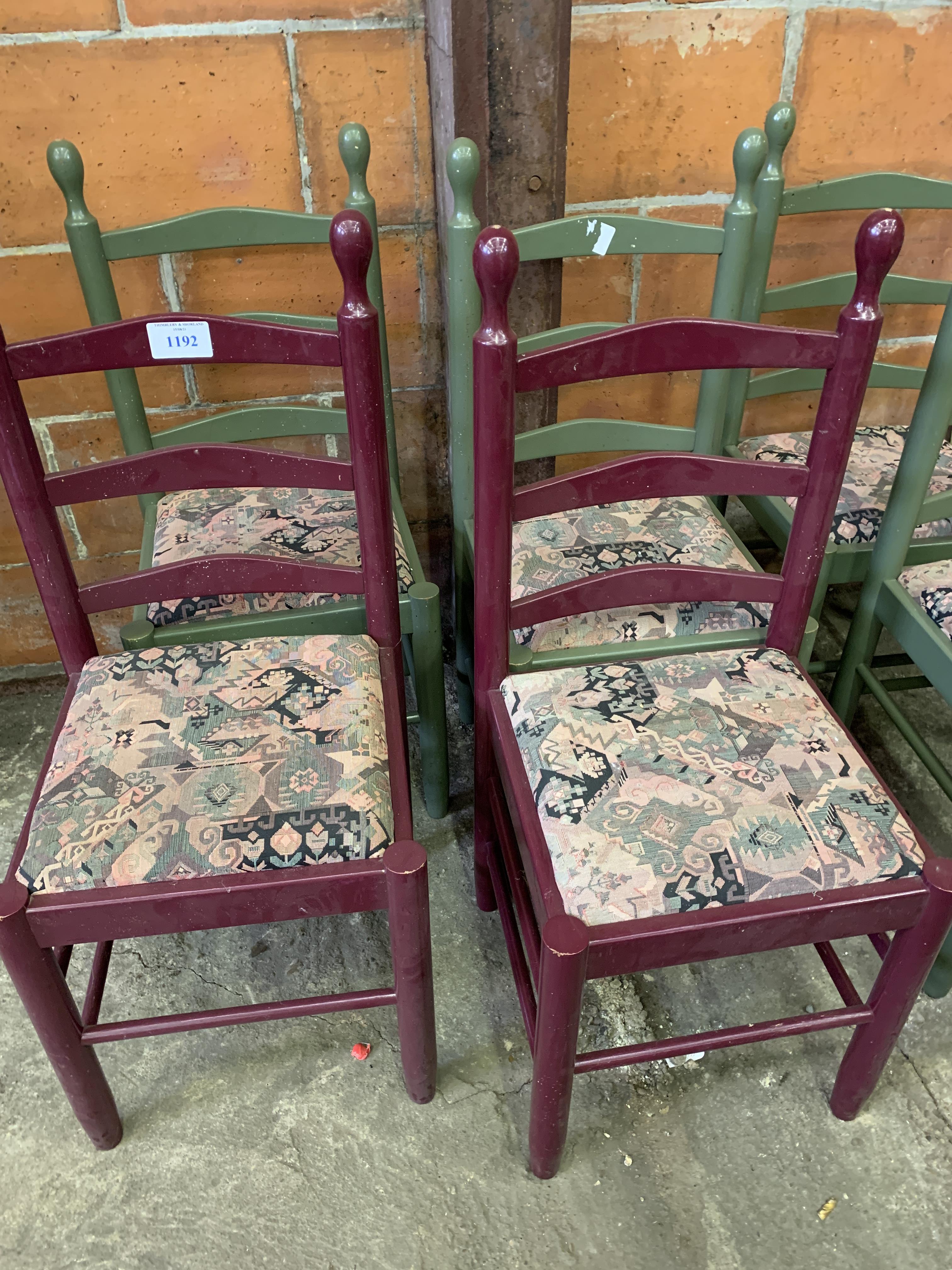 Set of six painted wood framed ladder back chairs - Image 3 of 4