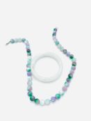 White jade bangle and multi-coloured jade necklace