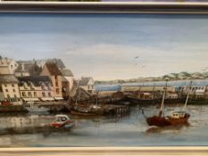 E J Heath signed oil on board of Brixham Harbour