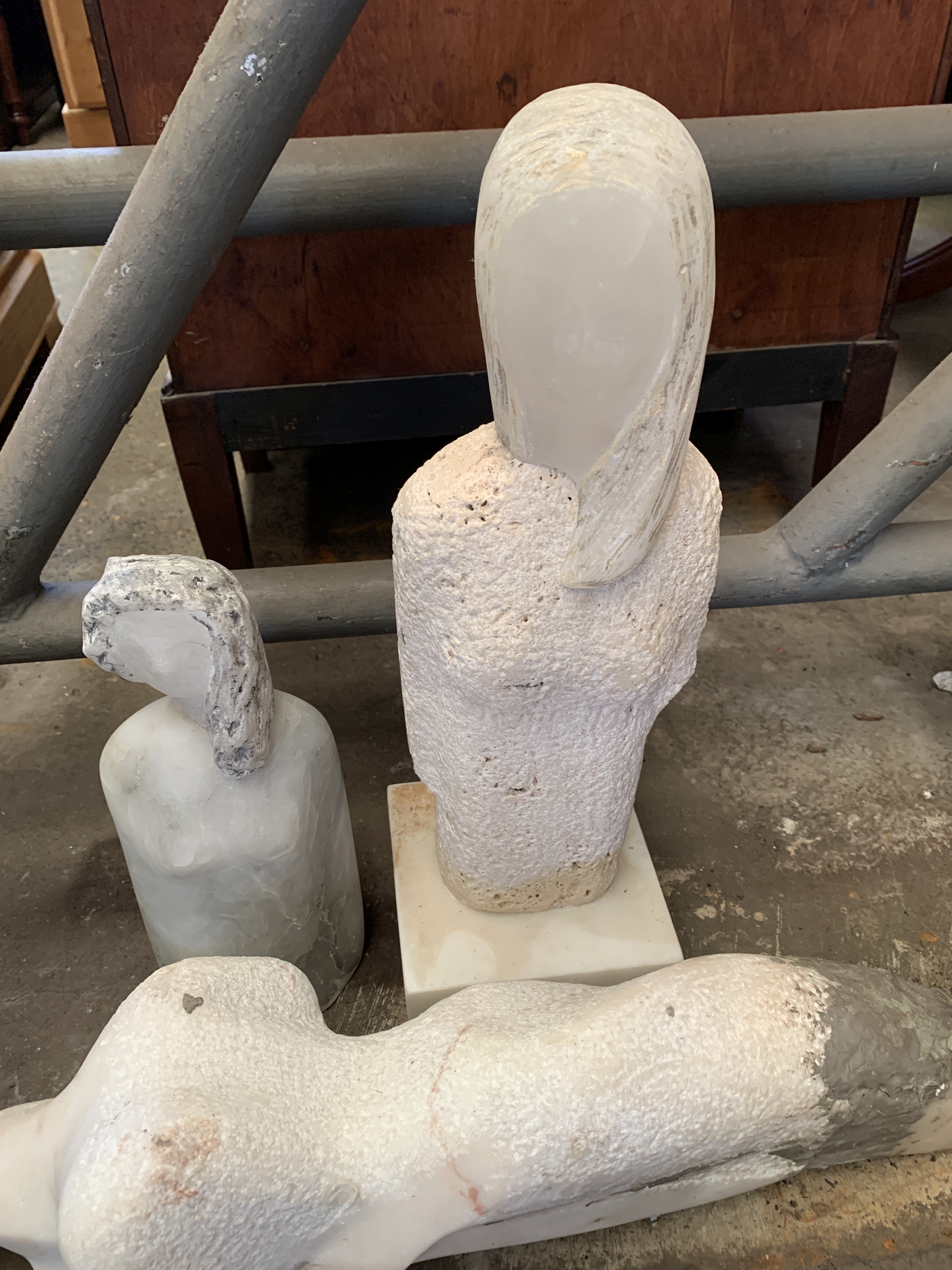 Two stone female sculptures and a stone sculpture of a couple embracing, by Fiona Goldbacher - Image 3 of 3