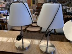 Two table lamps with frosted shades