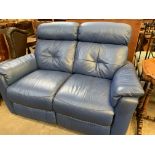 Blue reclining two seat sofa