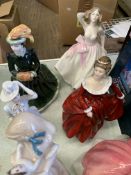 A collection of 6 china figurines by Royal Doulton and Coalport