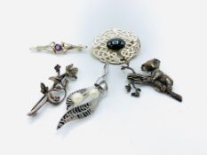 Five 925 silver brooches