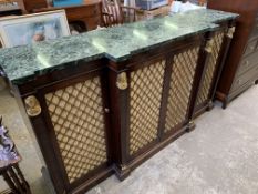 Green marble topped break-front mahogany sideboard