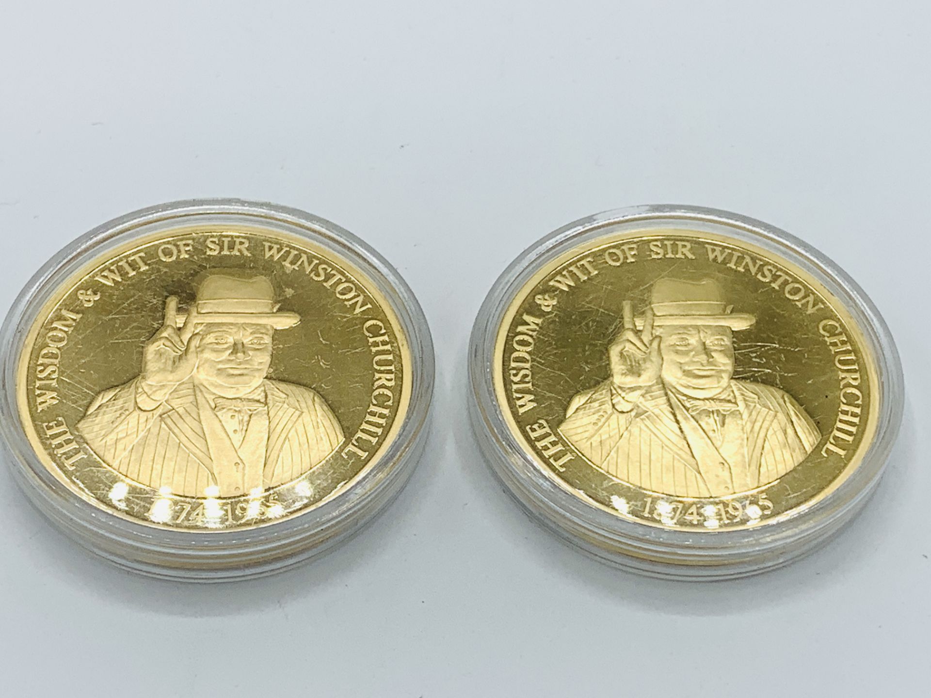 Two gold plated Sir Winston Churchill commemorative coins - Image 2 of 2