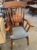 Mahogany rail back open armchair with upholstered seat