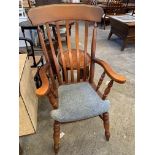 Mahogany rail back open armchair with upholstered seat