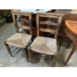 Two pine Chapel chairs with a rear shelf