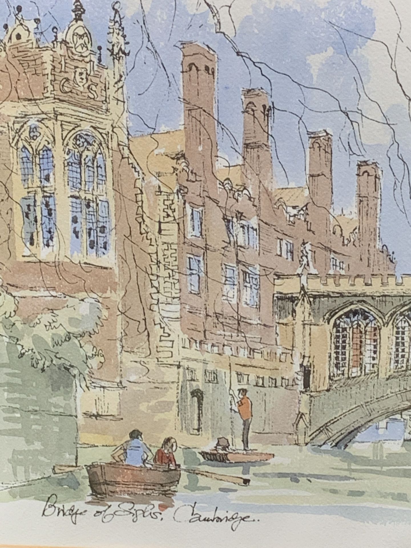 Framed and glazed watercolour of the Bridge of Sighs, Cambridge - Bild 4 aus 5