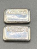 Two solid silver ingots marked Engelhard, London, 999, 100G.