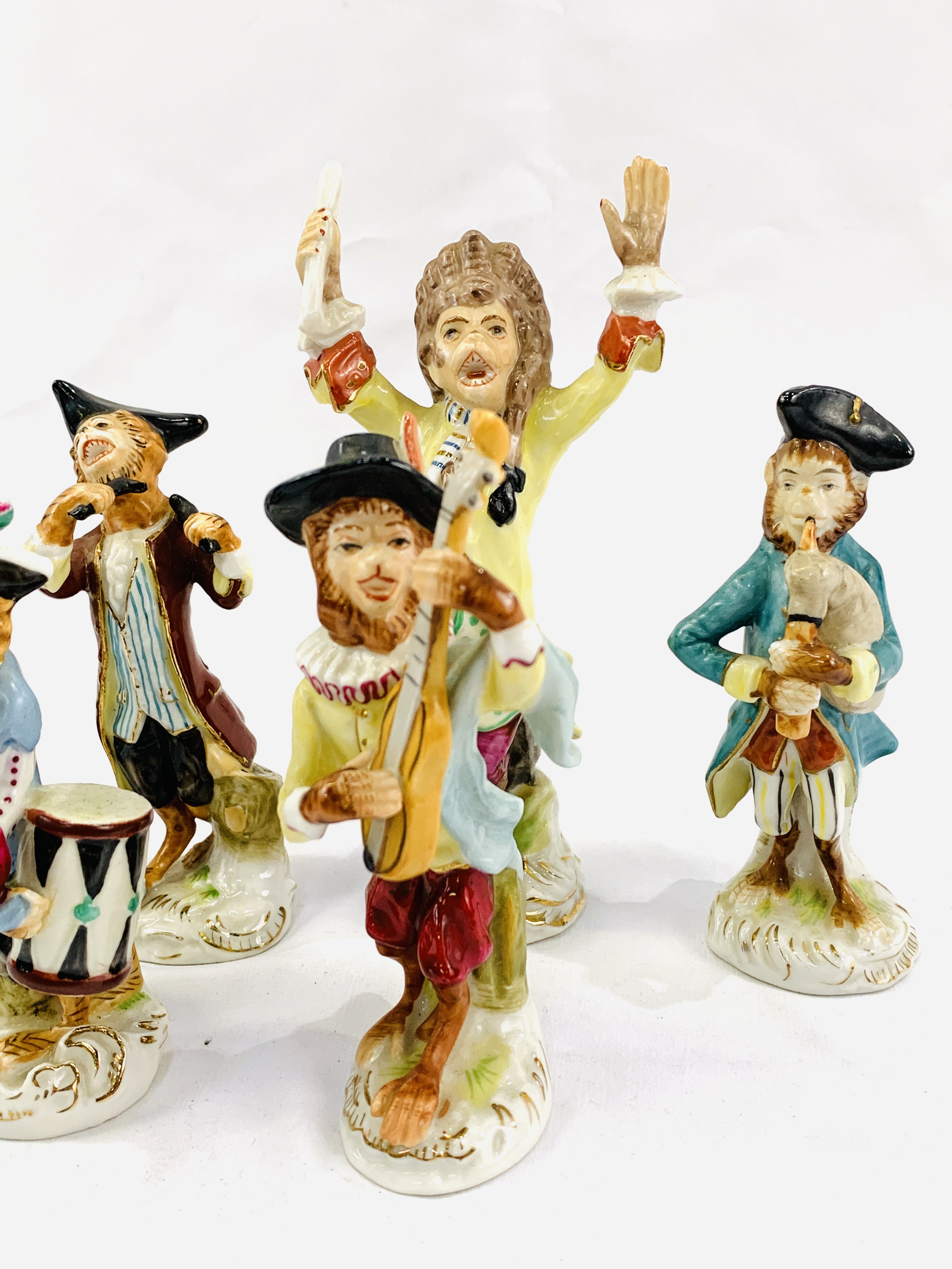 Meissen porcelain monkey band comprising five musicians and conductor - Image 6 of 6