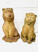 Two stoneware lion figures