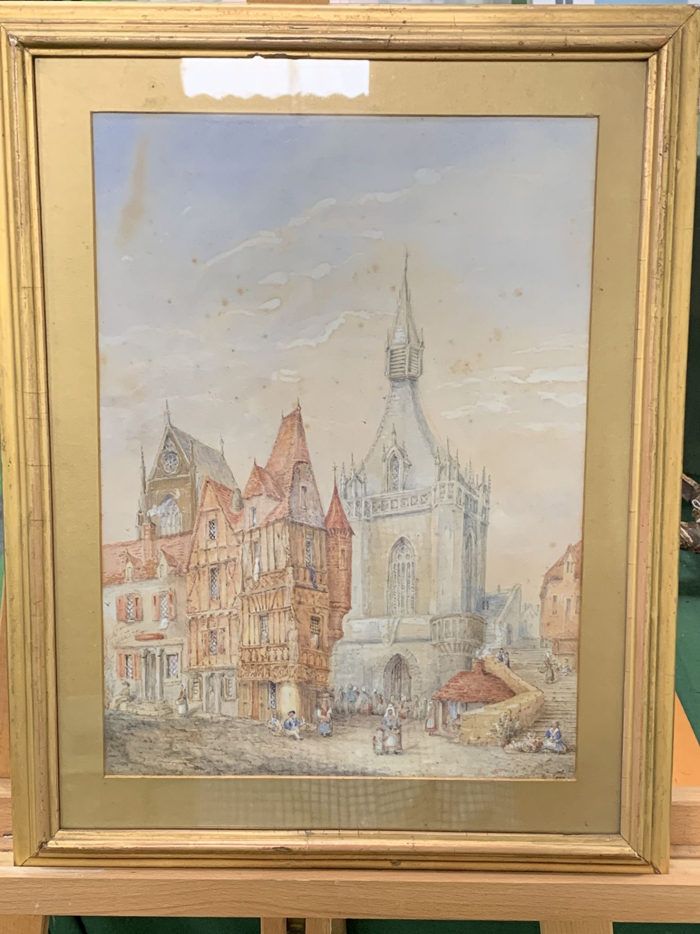 Gilt framed watercolour of a medieval street scene, unsigned; together with three others. - Bild 6 aus 8