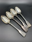 Four Georgian silver fiddle pattern tablespoons