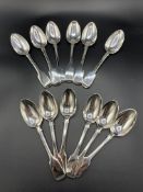 Twelve Victorian silver fiddle pattern dessert spoons, London 1845 by Samuel Hayne and Dudley Cater