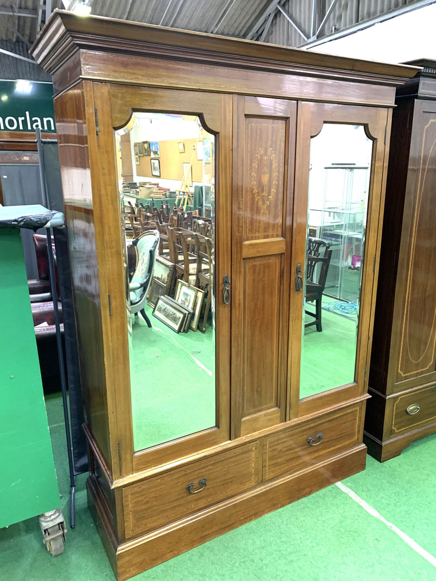 Edwardian banded inlaid mahogany double wardrobe