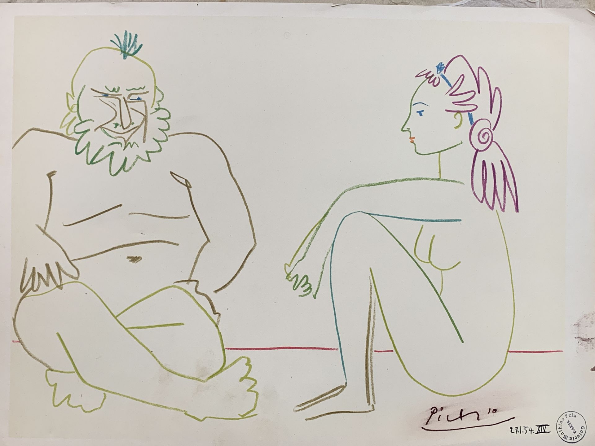 Unframed, hand signed and dated coloured lithograph by Pablo Picasso
