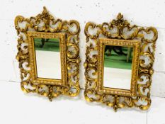 Pair of carved and gilded rectangular frame wall mirrors