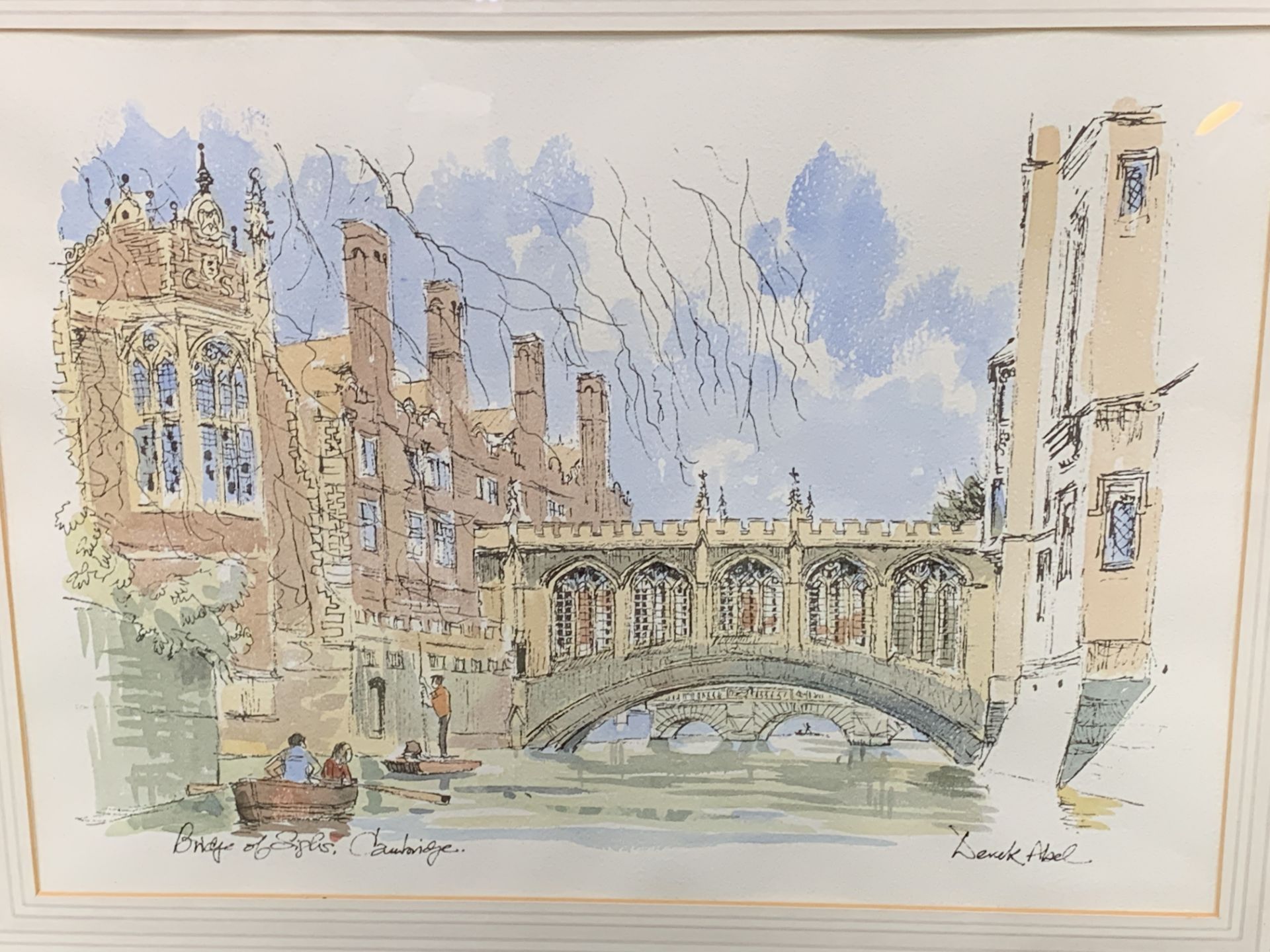 Framed and glazed watercolour of the Bridge of Sighs, Cambridge - Bild 2 aus 5
