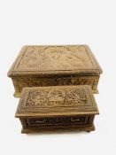 Carved Oriental wooden box with dragons; together with an Asian carved wood box