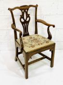 Late 18th century mahogany open armchair