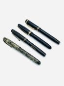 Four mid century fountain pens each with 14ct gold nibs