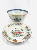 19th Century Oriental famille rose bowl; together with a 19th Century plate