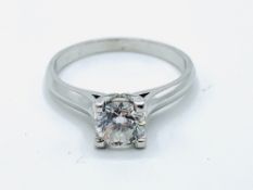 Platinum ring with a Gassan 121 cut solitaire diamond in a square setting