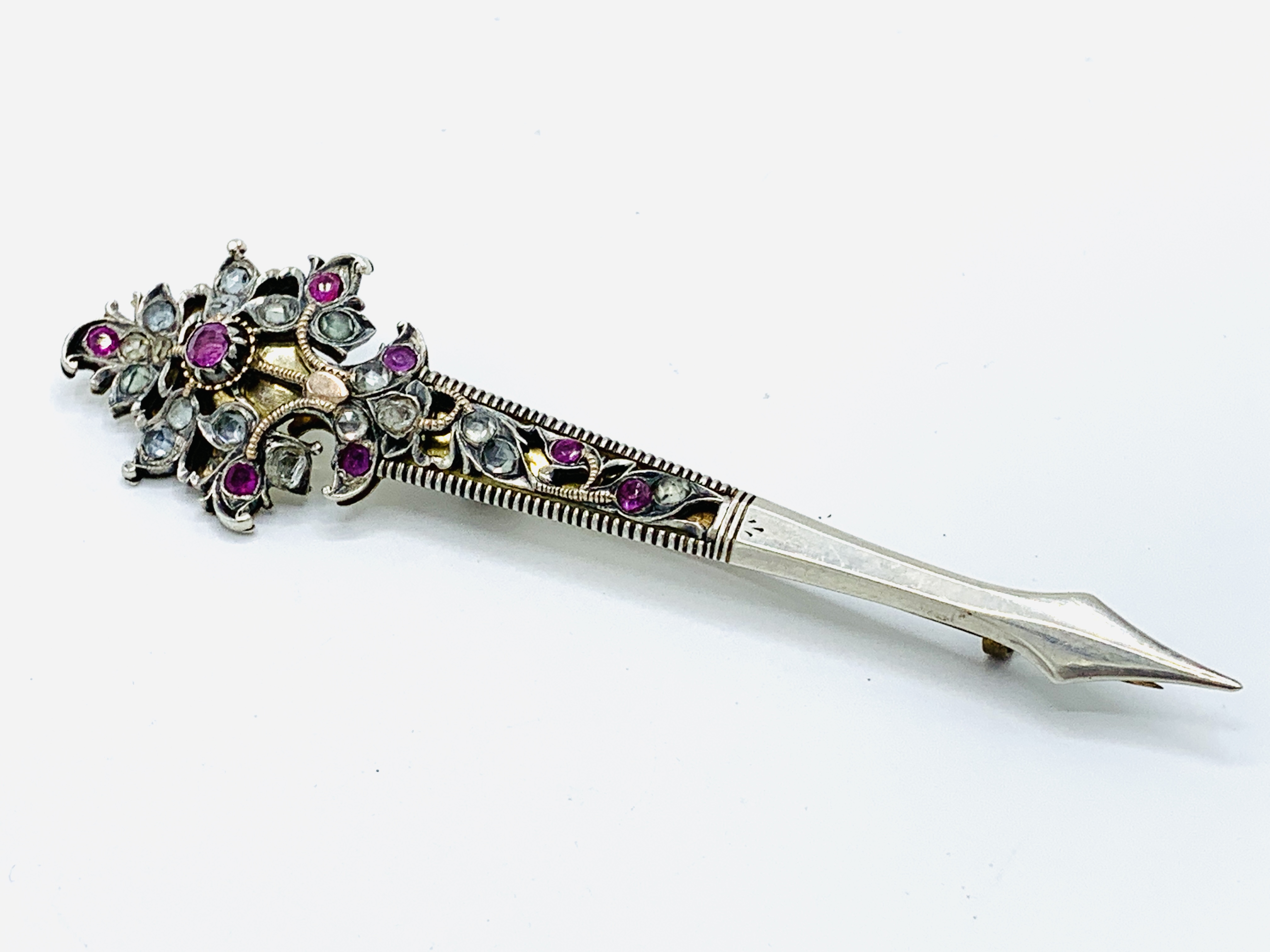 Indian made silver and ruby turban pin/brooch