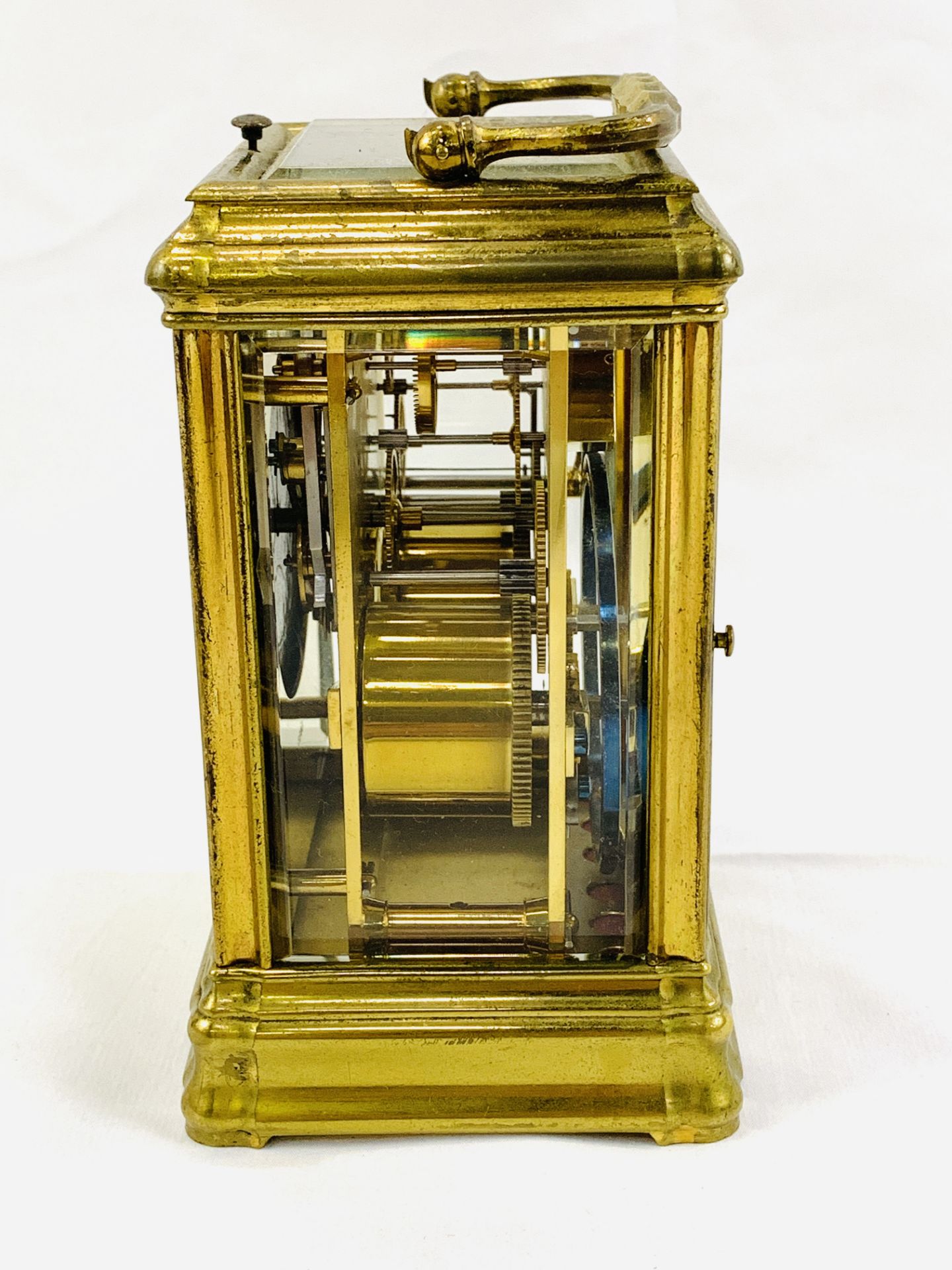 Brass case carriage clock with visible escapement, complete with key - Image 3 of 6