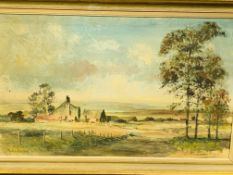 Framed oil on board of a landscape with a farmhouse, signed bottom left Philip Allcock