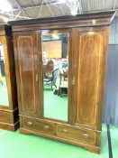 Edwardian banded inlaid mahogany triple wardrobe