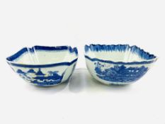 Two 19th Century Oriental blue and white square bowls