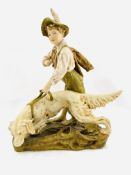 19th century Royal Dux Bohemia figurine of a boy with a setter