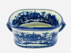 Large blue and white ironstone jardiniere with handles